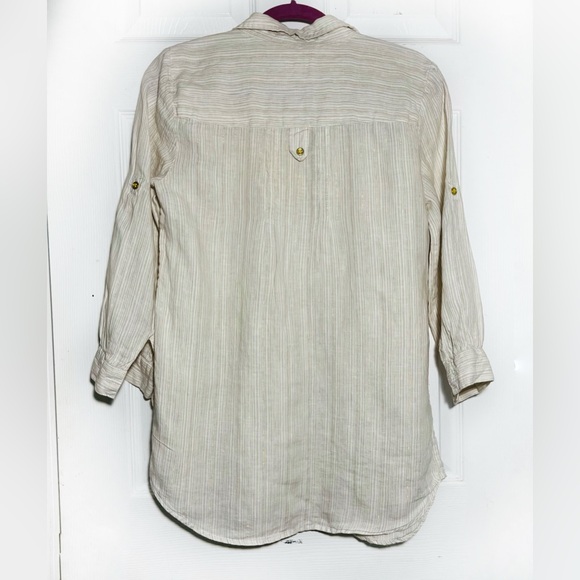 Charter Club Linen Blend Striped, Button Down Roll Tab Sz M - Picture 2 of 13